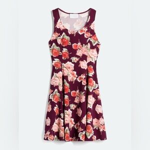 French Grey Floral Mini Dress - Burgundy and Peach